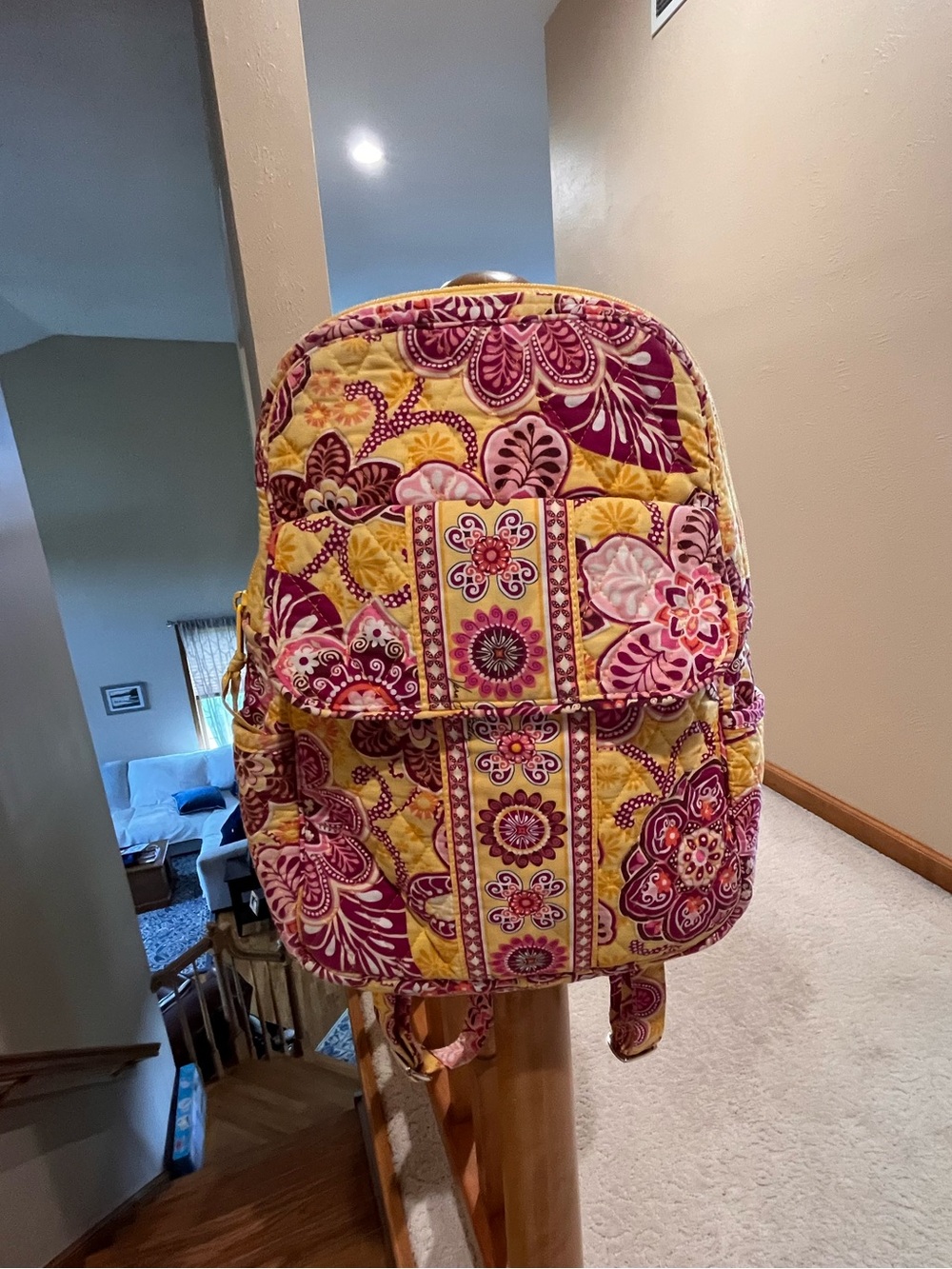 Vera Bradley Quilted Fabric Backpack “Bali Gold” Print Yellow, Pink, Purple